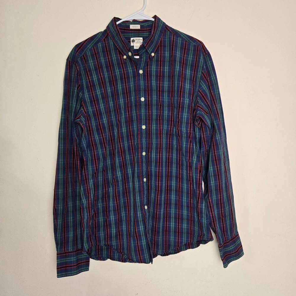 J.Crew Mens Medium Tailored Fit Washed Tartan Plaid Button Down Shirt Blue Red